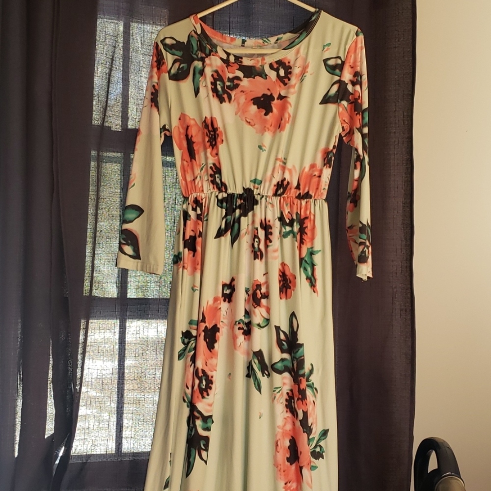 Long mint green floral dress